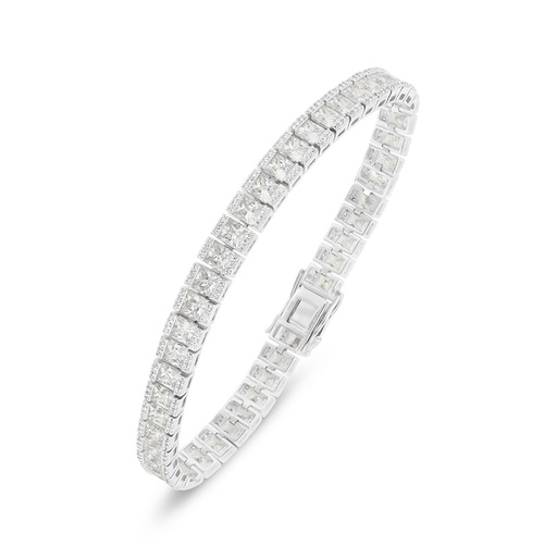 [BRC01WCZ00000B532] Sterling Silver 925 Bracelet Rhodium Plated Embedded With White Zircon