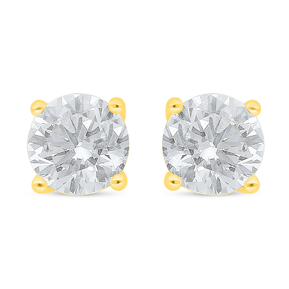 Sterling Silver 925 Earring Golden Plated Embedded WithWhite Zircon