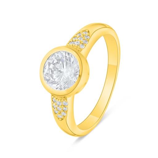 Sterling Silver 925 Ring Golden Plated Embedded With White Zircon