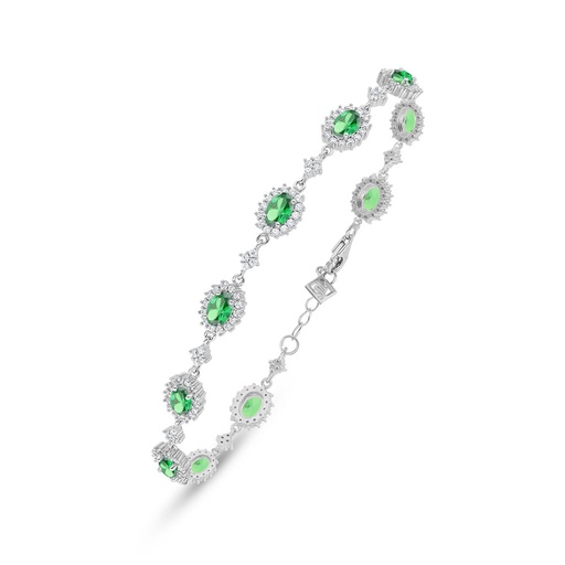[BRC01EMR00WCZB531] Sterling Silver 925 Bracelet Rhodium Plated Embedded With Emerald Zircon And White Zircon