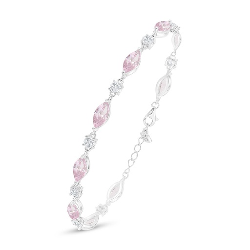 [BRC01PIK00WCZB528] Sterling Silver 925 Bracelet Rhodium Plated Embedded With Pink Zircon And White Zircon