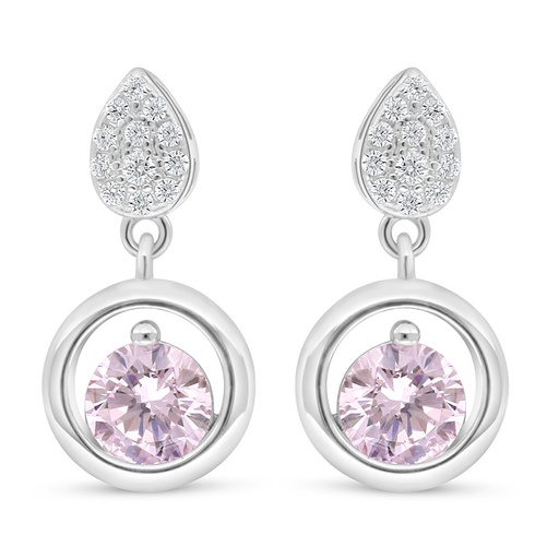 [EAR01PIK00WCZD057] Sterling Silver 925 Earring Rhodium Plated Embedded With Pink Zircon And White Zircon