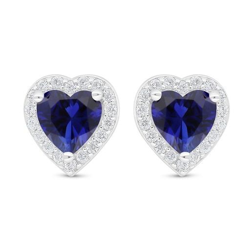 [EAR01SAP00WCZD008] Sterling Silver 925 Earring Rhodium Plated Embedded With Sapphire Corundum And White Zircon