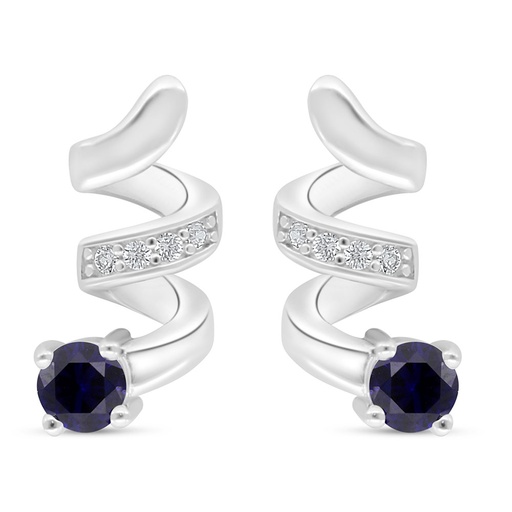 [EAR01SAP00WCZD014] Sterling Silver 925 Earring Rhodium Plated Embedded With Sapphire Corundum And White Zircon