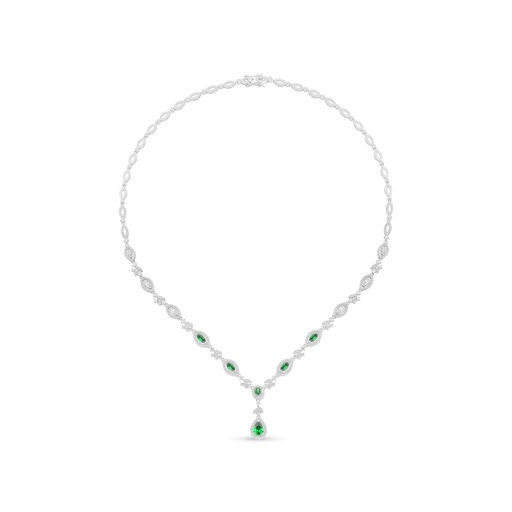 [NCL01EMR00WCZC093] Sterling Silver 925 Necklace Rhodium Plated Embedded With Emerald Zircon And White Zircon