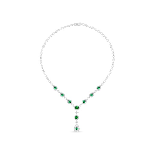 [NCL01EMR00WCZC097] Sterling Silver 925 Necklace Rhodium Plated Embedded With Emerald Zircon And White Zircon