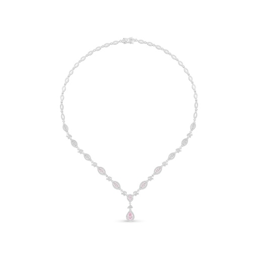 [NCL01PIK00WCZC093] Sterling Silver 925 Necklace Rhodium Plated Embedded With Pink Zircon And White Zircon