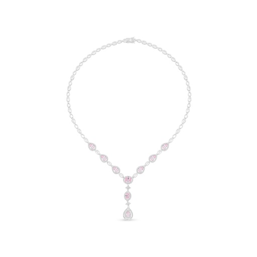 [NCL01PIK00WCZC097] Sterling Silver 925 Necklace Rhodium Plated Embedded With Pink Zircon And White Zircon