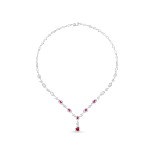 [NCL01RUB00WCZC093] Sterling Silver 925 Necklace Rhodium Plated Embedded With Ruby Corundum And White Zircon