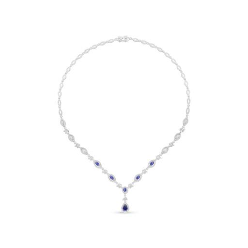 [NCL01SAP00WCZC093] Sterling Silver 925 Necklace Rhodium Plated Embedded With Sapphire Corundum And White Zircon