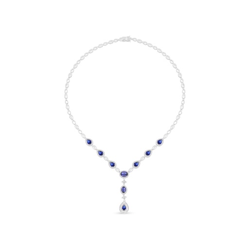 [NCL01SAP00WCZC097] Sterling Silver 925 Necklace Rhodium Plated Embedded With Sapphire Corundum And White Zircon