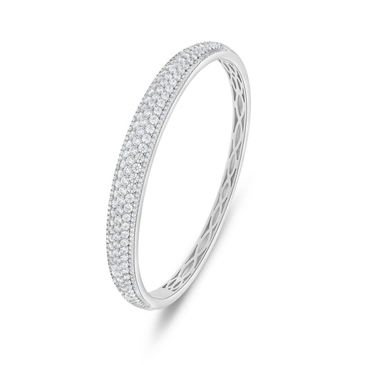 [BNG01WCZ01000A131] Sterling Silver 925 Bangle Rhodium Plated Embedded With White Zircon (52*58)M