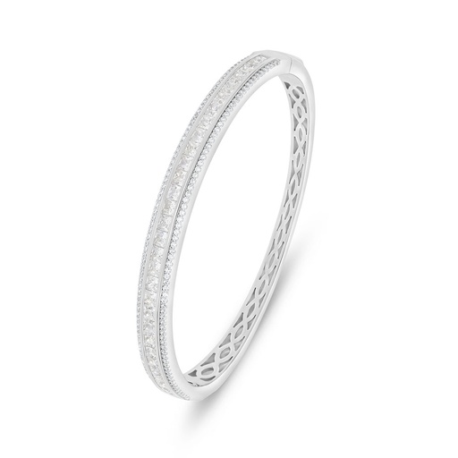 [BNG01WCZ01000A132] Sterling Silver 925 Bangle Rhodium Plated Embedded With White Zircon (52*58)M