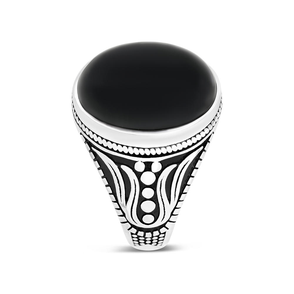 Sterling Silver 925 Ring Rhodium Plated Onxy For Men