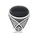 Sterling Silver 925 Ring Rhodium Plated Onxy For Men