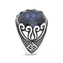 Sterling Silver 925 Ring Rhodium Plated Sapphire Corundum For Men LOGO
