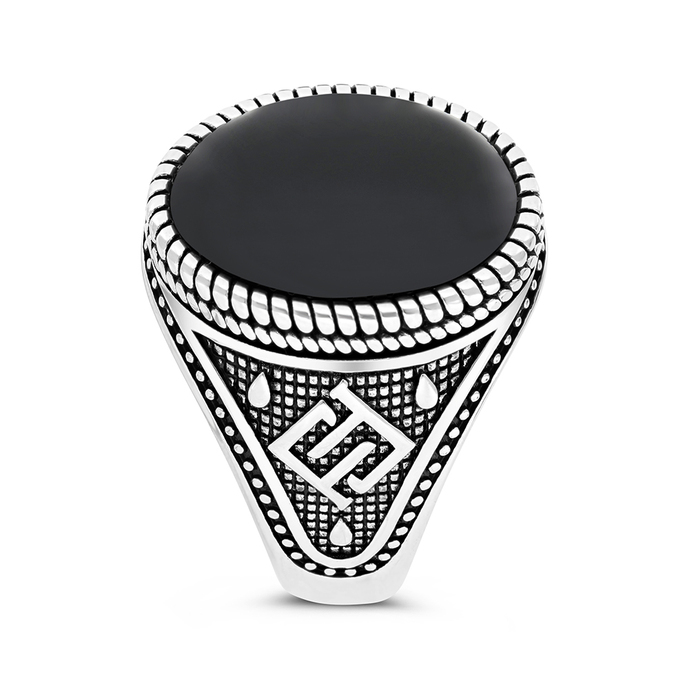 Sterling Silver 925 Ring Rhodium Plated Onxy For Men