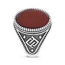 Sterling Silver 925 Ring Rhodium Plated Red Natural Aqiq For Men