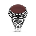 Sterling Silver 925 Ring Rhodium Plated Red Natural Aqiq For Men