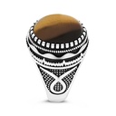 Sterling Silver 925 Ring Rhodium Plated Yellow Tiger Eye For Men