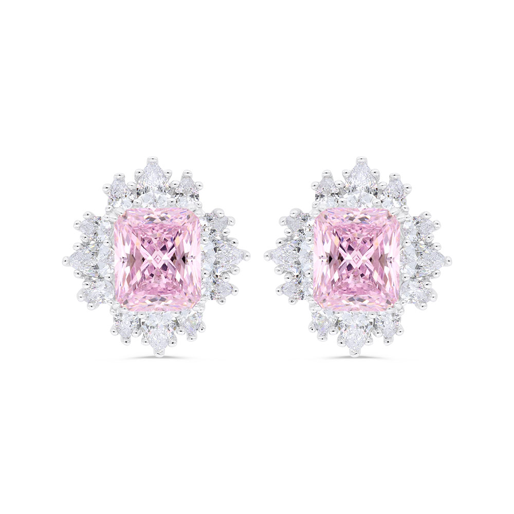 Sterling Silver 925 SET Rhodium Plated Embedded With pink Zircon And White CZ