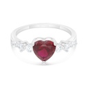 Sterling Silver 925 Ring Rhodium Plated Embedded With Ruby Corundum And White Zircon