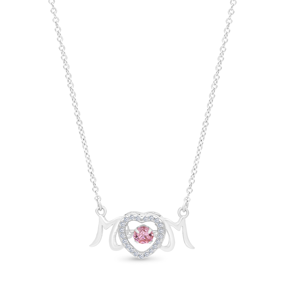 Sterling Silver 925 Necklace Rhodium Plated Embedded With Ruby Corundum And White CZ