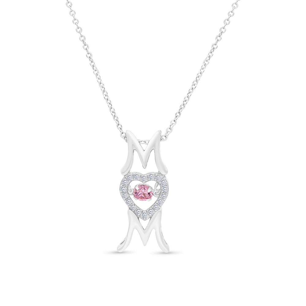 Sterling Silver 925 Necklace Rhodium Plated Embedded With pink Zircon And White CZ