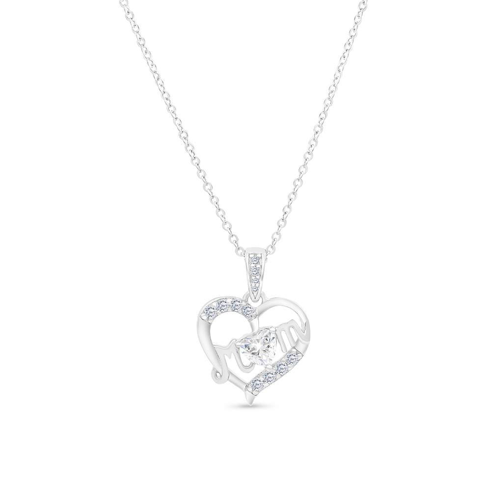 Sterling Silver 925 Necklace Rhodium Plated Embedded With White CZ