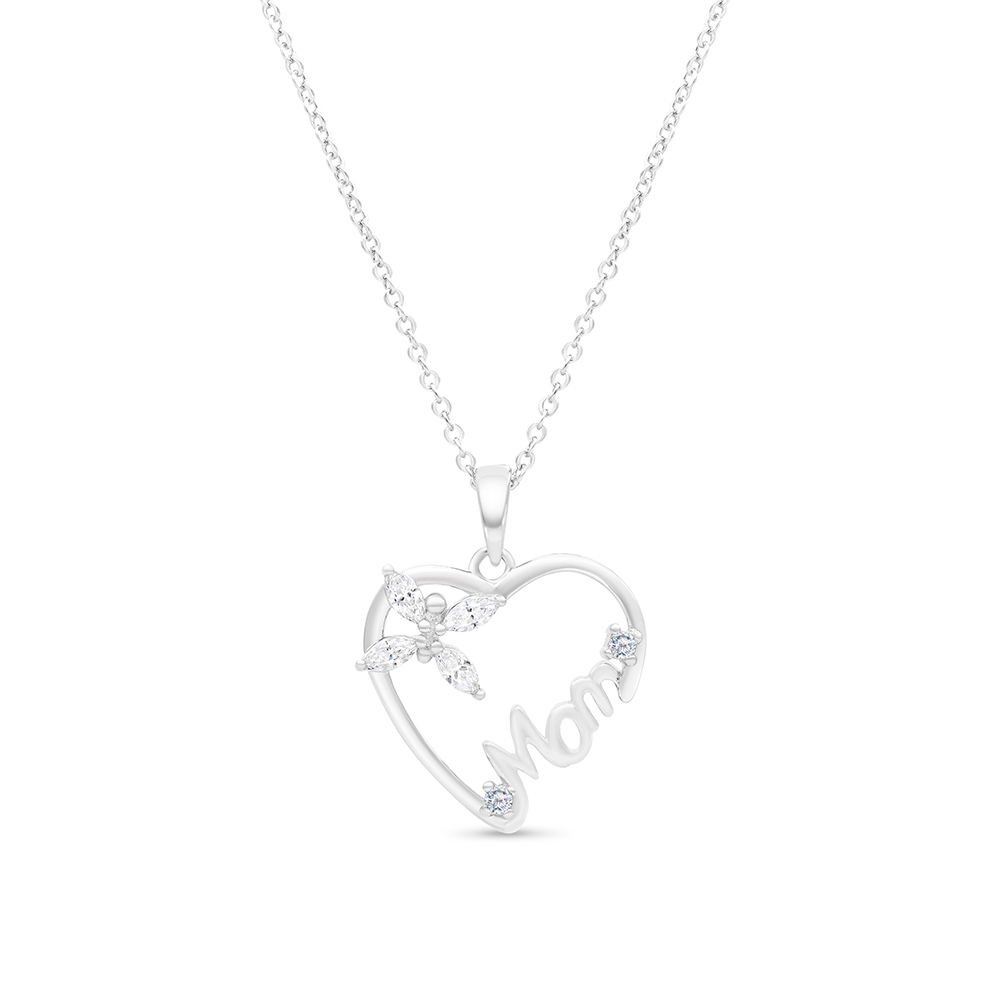 Sterling Silver 925 Necklace Rhodium Plated Embedded With White CZ