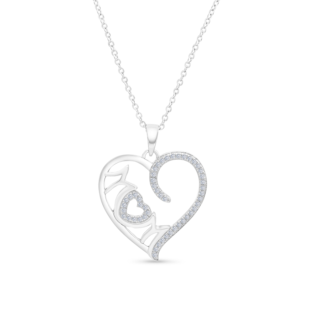 Sterling Silver 925 Necklace Rhodium Plated Embedded With White CZ