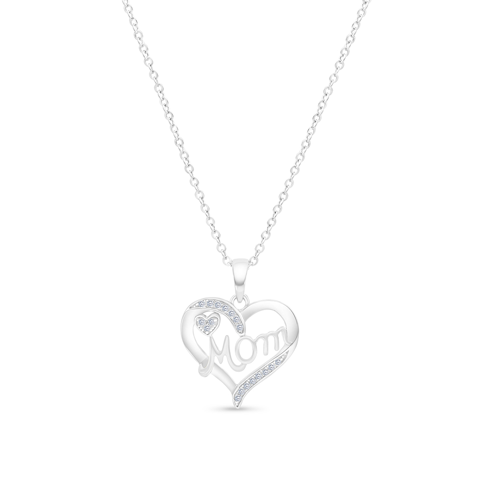 Sterling Silver 925 Necklace Rhodium Plated Embedded With White CZ