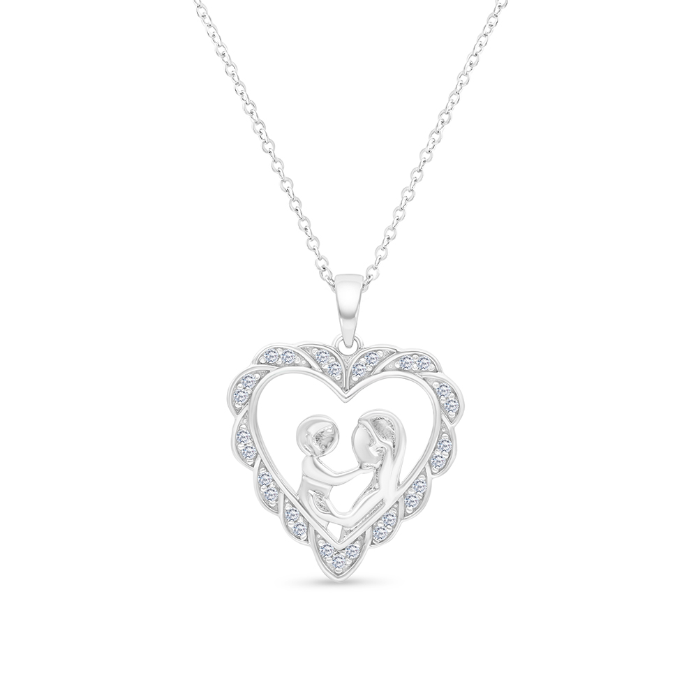 Sterling Silver 925 Necklace Rhodium Plated Embedded With White CZ