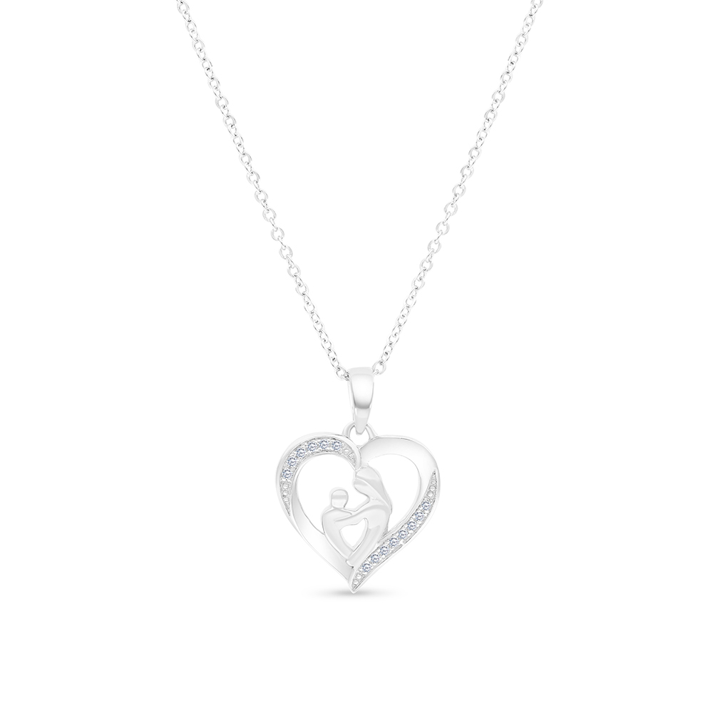 Sterling Silver 925 Necklace Rhodium Plated Embedded With White CZ