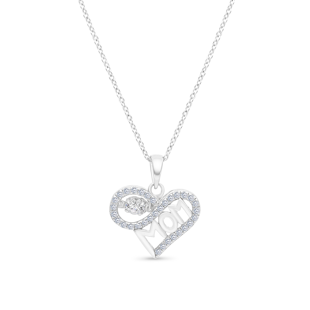 Sterling Silver 925 Necklace Rhodium Plated Embedded With White CZ