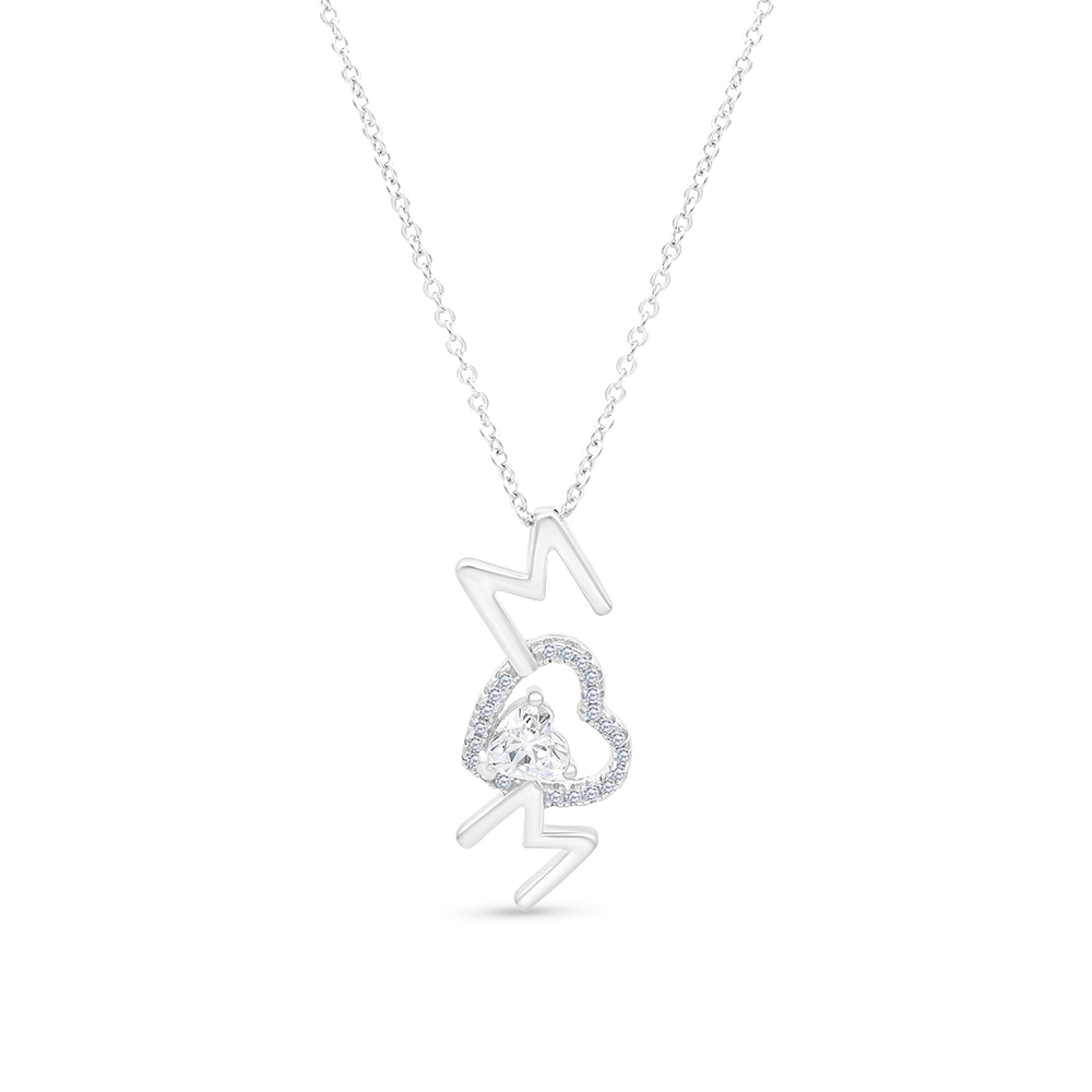 Sterling Silver 925 Necklace Rhodium Plated Embedded With White CZ