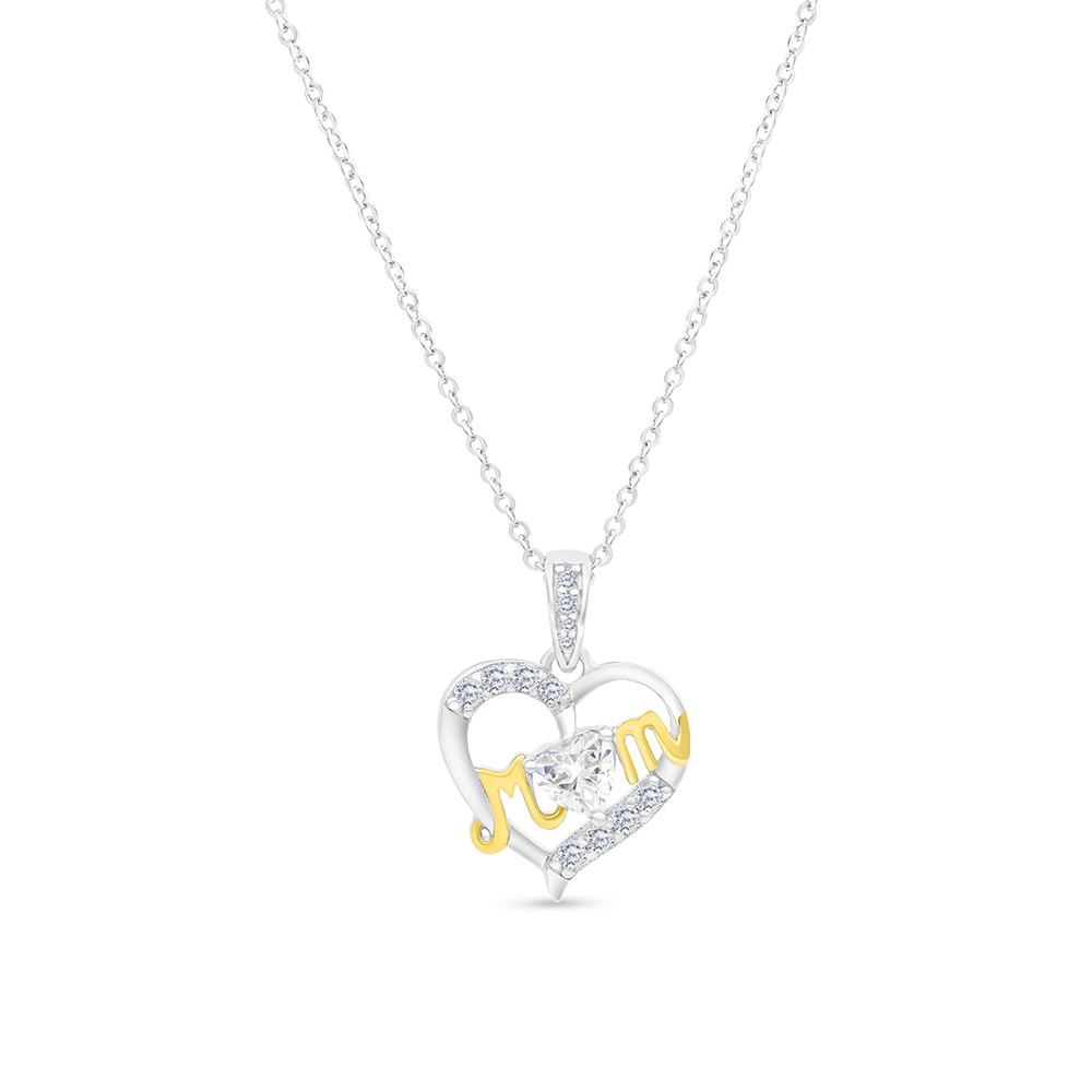 Sterling Silver 925 Necklace Rhodium And Gold Plated Embedded With White CZ