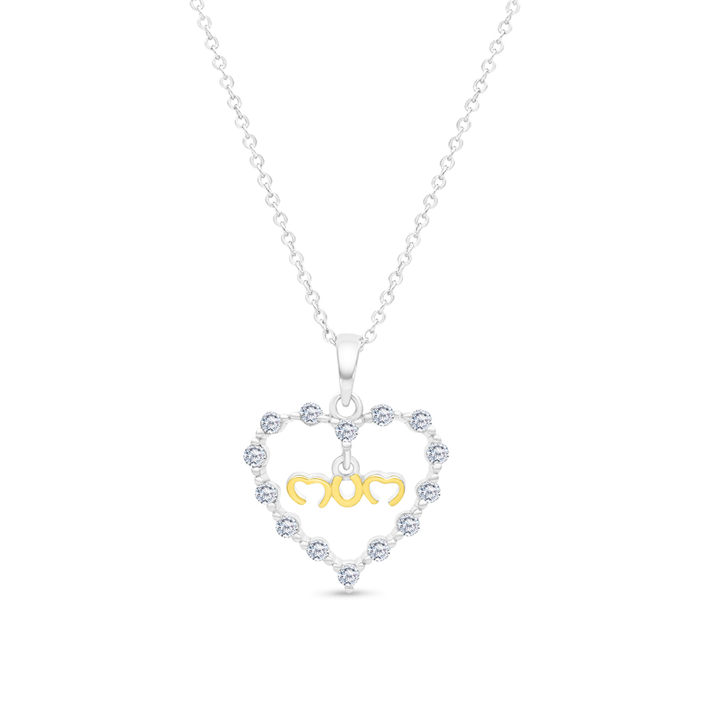 Sterling Silver 925 Necklace Rhodium And Gold Plated Embedded With White CZ