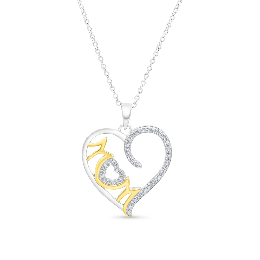 Sterling Silver 925 Necklace Rhodium And Gold Plated Embedded With White CZ