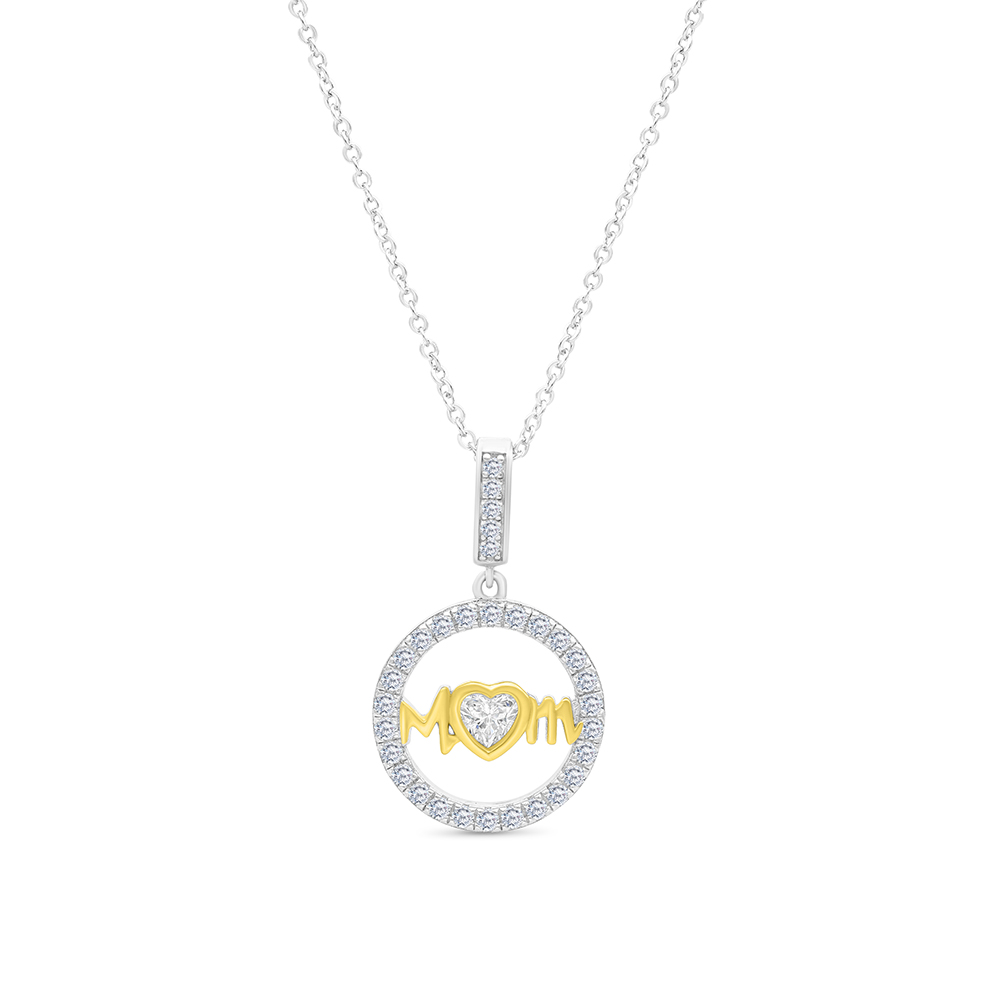 Sterling Silver 925 Necklace Rhodium And Gold Plated Embedded With White CZ