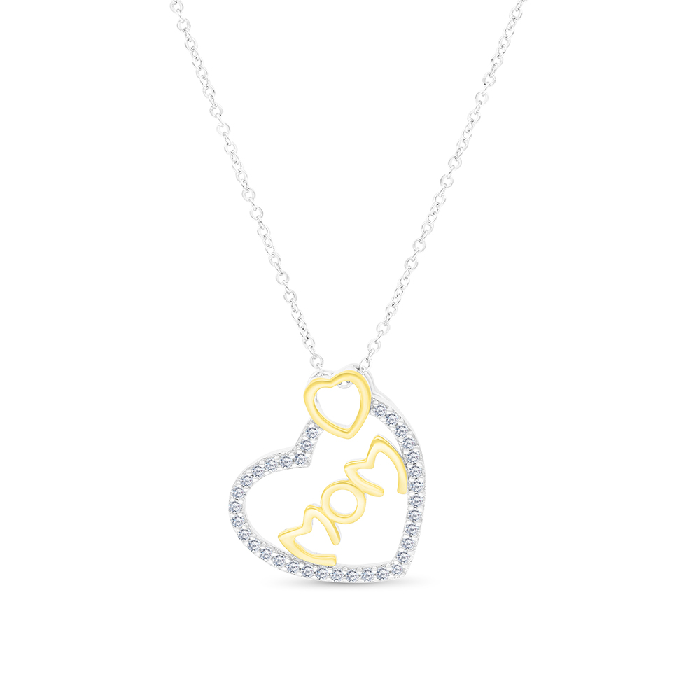 Sterling Silver 925 Necklace Rhodium And Gold Plated Embedded With White CZ