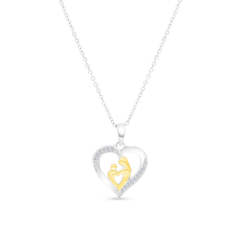 Sterling Silver 925 Necklace Rhodium And Gold Plated Embedded With White CZ