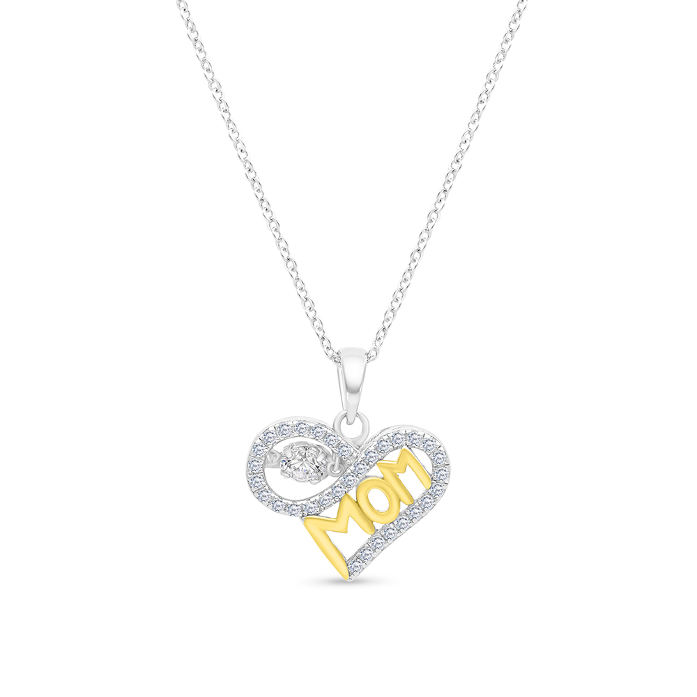 Sterling Silver 925 Necklace Rhodium And Gold Plated Embedded With White CZ