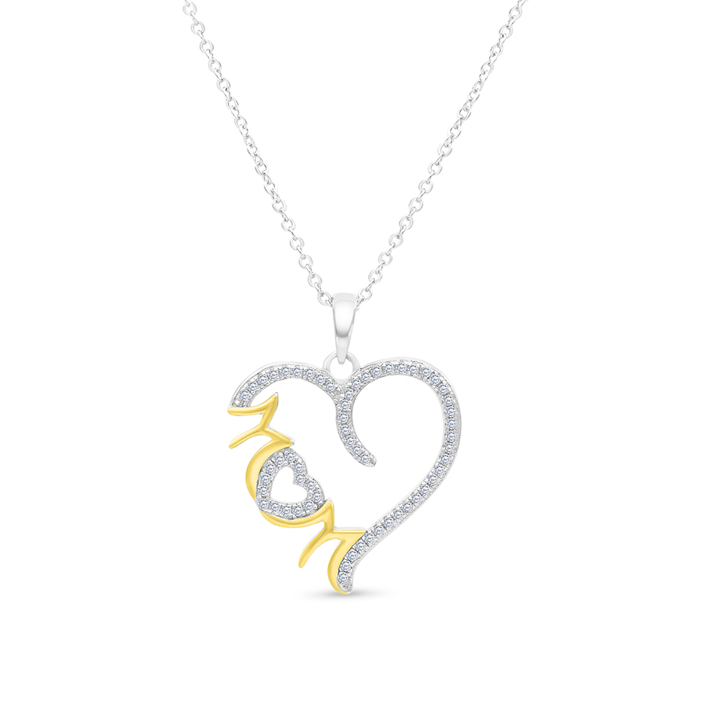 Sterling Silver 925 Necklace Rhodium And Gold Plated Embedded With White CZ