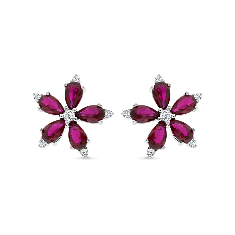 Sterling Silver 925 Earring Rhodium Plated Ruby Corundum