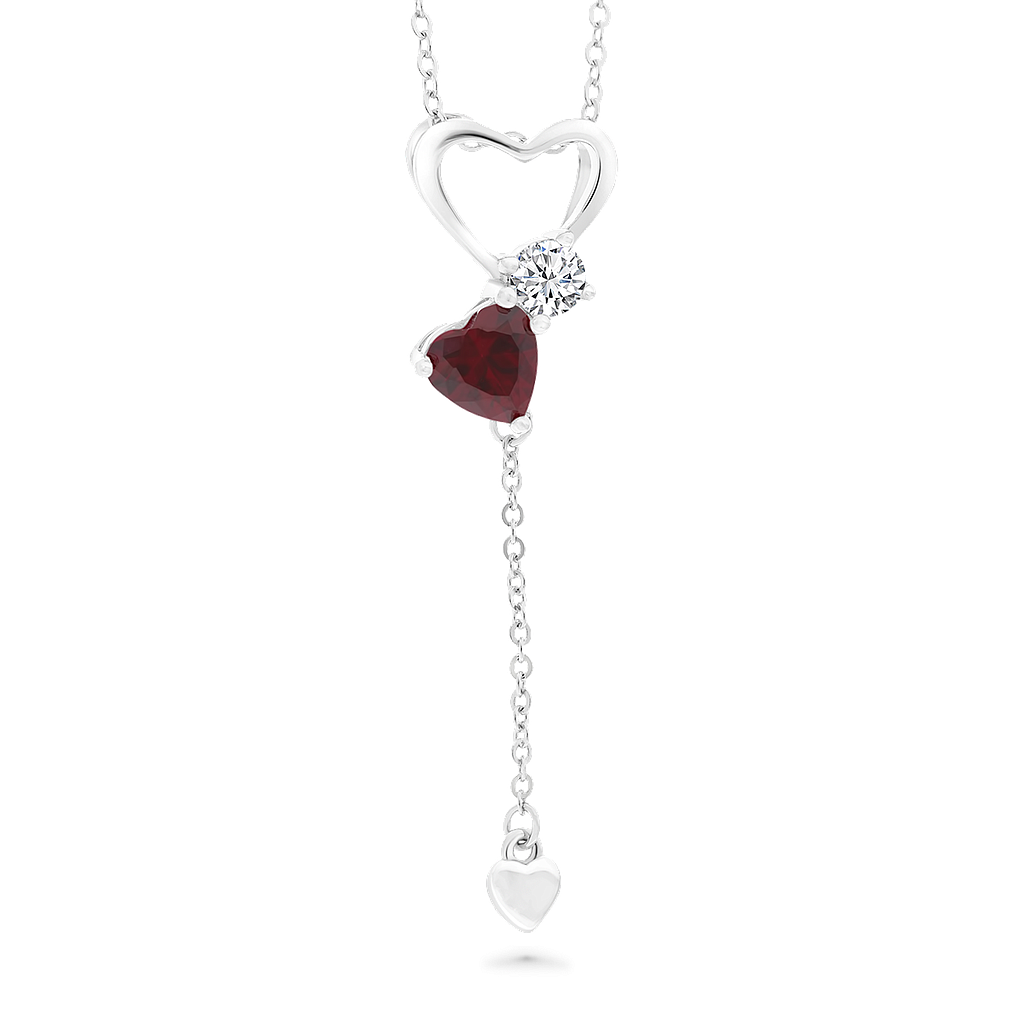 Sterling Silver 925 Necklace Rhodium Plated Ruby Corundum
