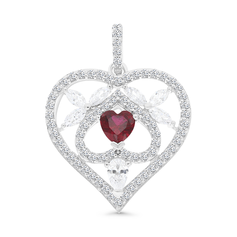 Sterling Silver 925 Pendant Rhodium Plated Ruby Corundum