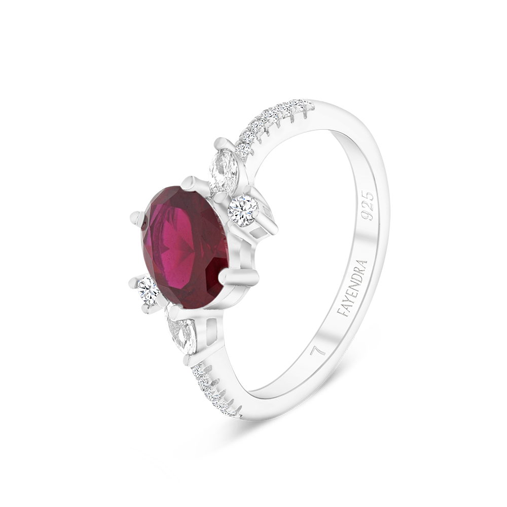 Sterling Silver 925 Ring Rhodium Plated Ruby Corundum