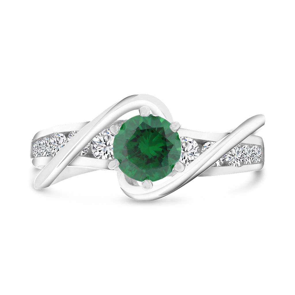 Sterling Silver 925 Ring Rhodium Plated Embedded With Emerald