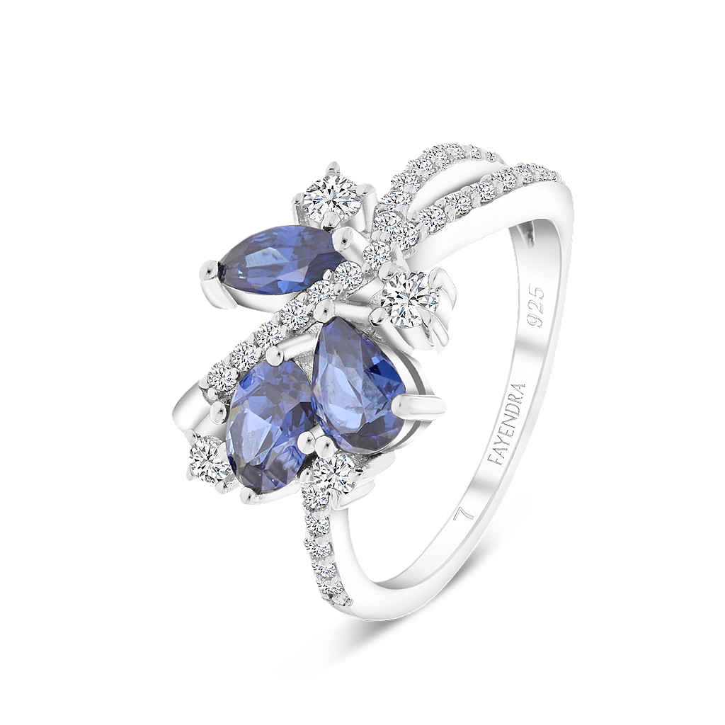 Sterling Silver 925 Ring Rhodium Plated Embedded With Tanzanite